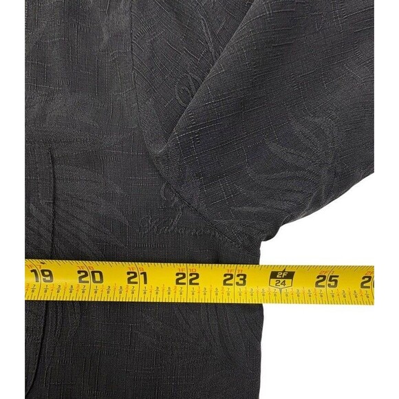Duke Kahanamoku 100% Silk Shirt Hawaiian Black Tonal Embossed Palms Cabana LARGE - Picture 9 of 16